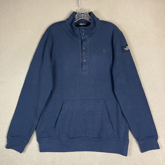 The North Face Sweater Mens M Blue 1/4 Snap Knit Mock Neck Long Sleeve Pullover - Picture 1 of 13